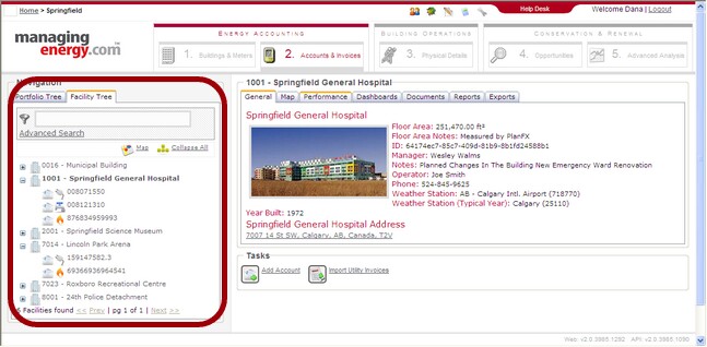 Use the tree view to drill down into building assets and underlying information.